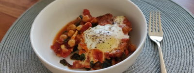 Baked Eggs with Chickpeas & Spinach